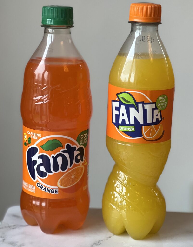 Fanta Orange colour in the US (left) and UK (right)